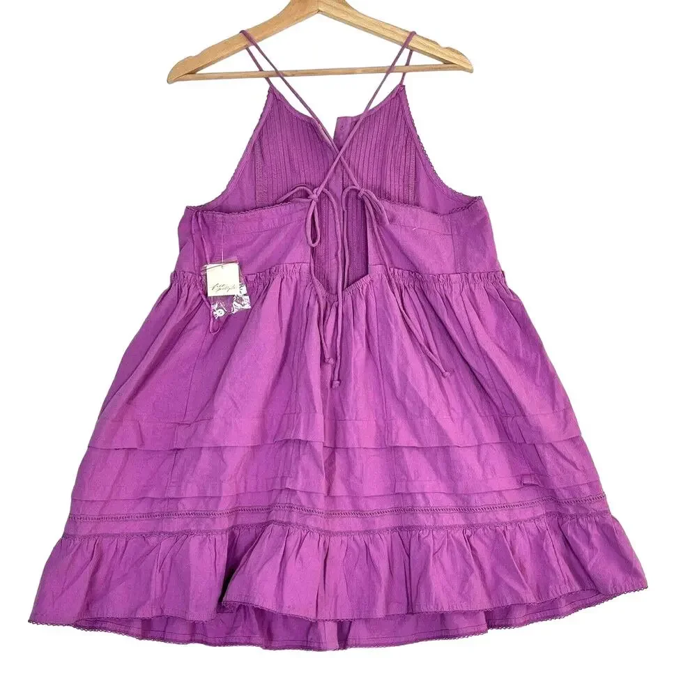 Free People Desert Days Mini Dress Sz M In Dramatic Orchid Sleeveless Pleated